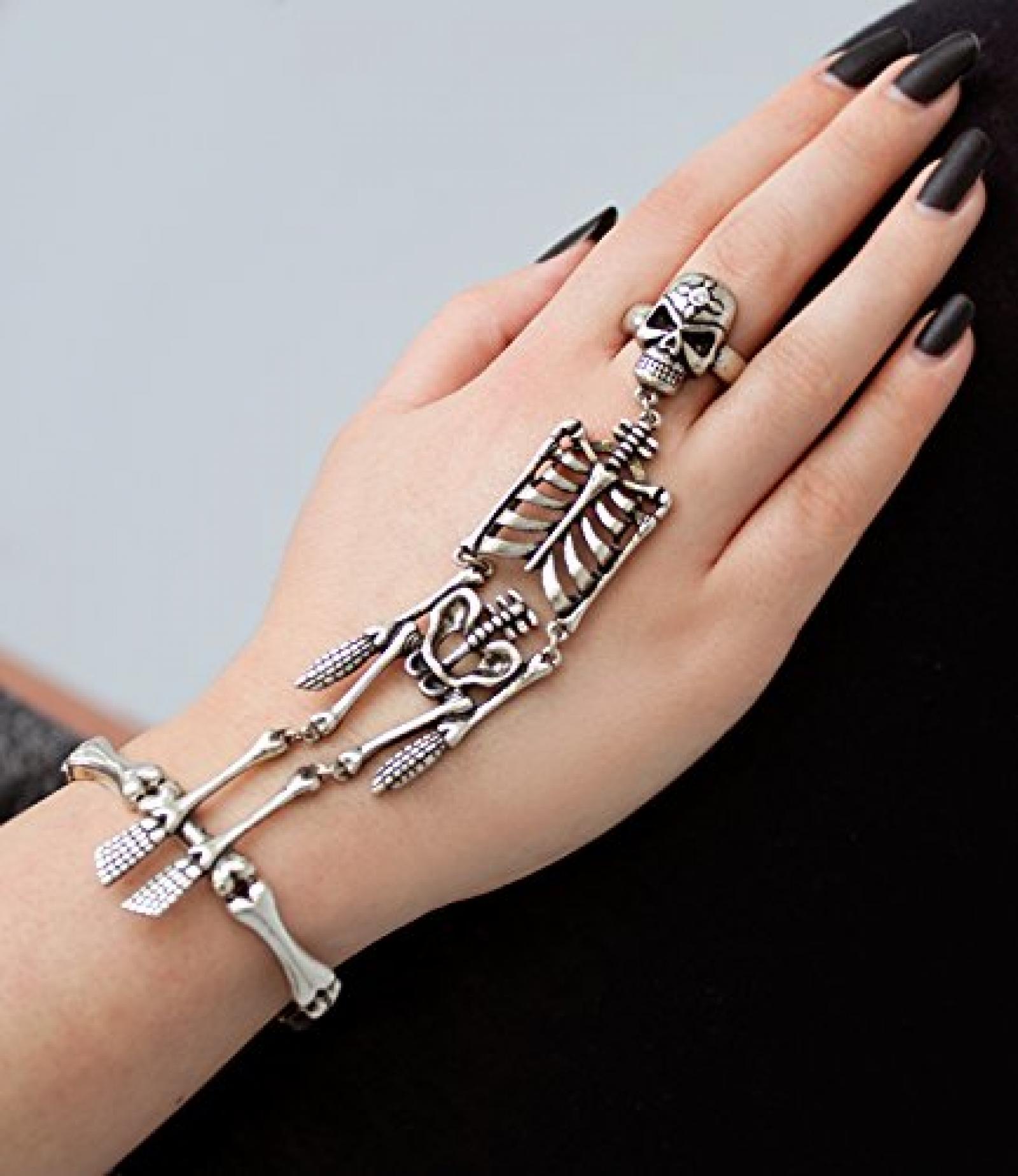 SIX "Halloween" silbernes Armband und Ring mit Skelett verbunden (388-202) 